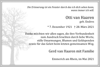 Traueranzeige von Otti van Haaren von WVW Anzeigenblätter