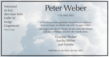 Traueranzeige von Peter Weber von WVW Anzeigenblätter