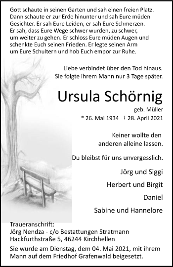 Traueranzeige von Ursula Schörnig von WVW Anzeigenblätter