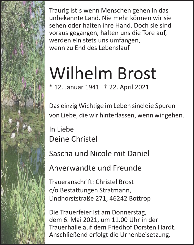  Traueranzeige für Wilhelm Brost vom 05.05.2021 aus WVW/ORA