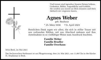 Traueranzeige von Agnes Weber von WVW Anzeigenblätter