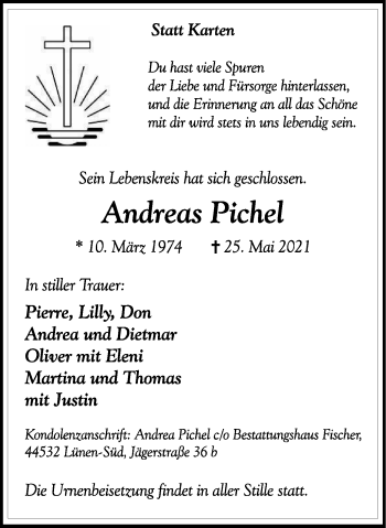 Traueranzeige von Andreas Pichel von WVW Anzeigenblätter