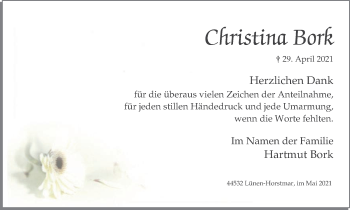 Traueranzeige von Christina Bork von WVW Anzeigenblätter