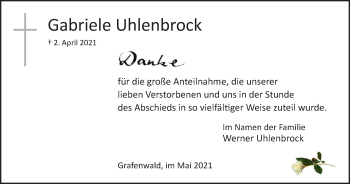 Traueranzeige von Gabriele Uhlenbrock von WVW Anzeigenblätter