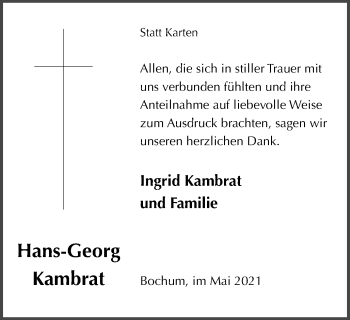 Traueranzeige von Hans-Georg Kambrat von WVW Anzeigenblätter
