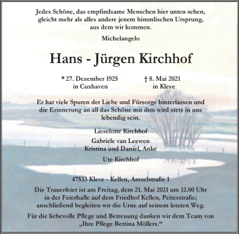 Traueranzeige von Hans-Jürgen  Kirchhof von WVW Anzeigenblätter