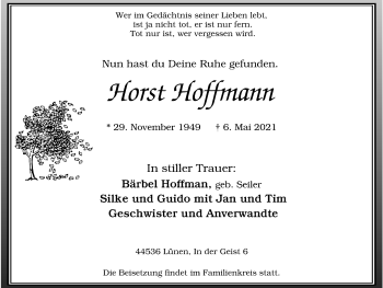 Traueranzeige von Horst Hoffmann von WVW Anzeigenblätter