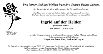 Traueranzeige von Ingrid auf der Heiden von WVW Anzeigenblätter