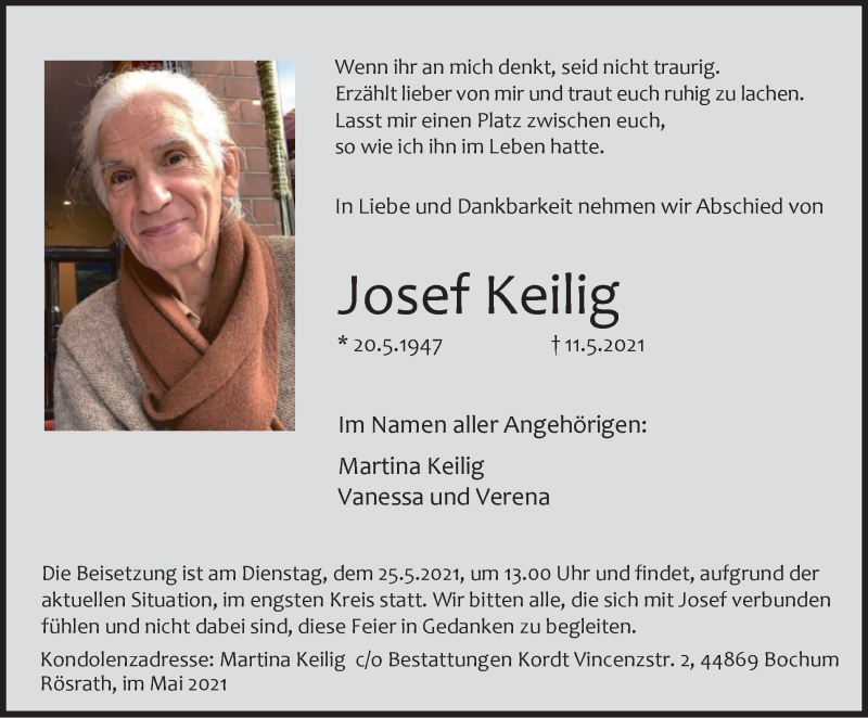 Traueranzeigen Von Josef Keilig | Trauer-in-NRW.de