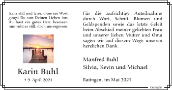 Traueranzeige von Karin Buhl von WVW Anzeigenblätter