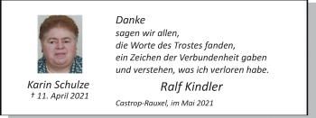 Traueranzeige von Karin Schulze von WVW Anzeigenblätter