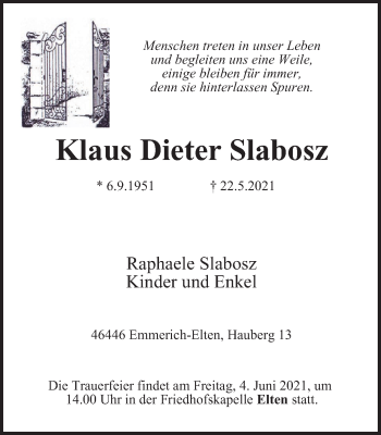 Traueranzeige von Klaus Dieter Slabosz von WVW Anzeigenblätter