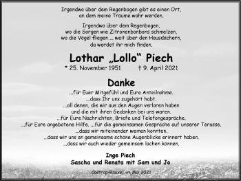 Traueranzeige von Lothar Piech von WVW Anzeigenblätter