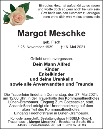 Traueranzeige von Margot Meschke von WVW Anzeigenblätter