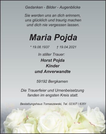 Traueranzeige von Maria Pojda von WVW Anzeigenblätter