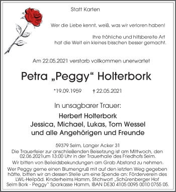 Traueranzeige von Petra Holterbork von WVW Anzeigenblätter