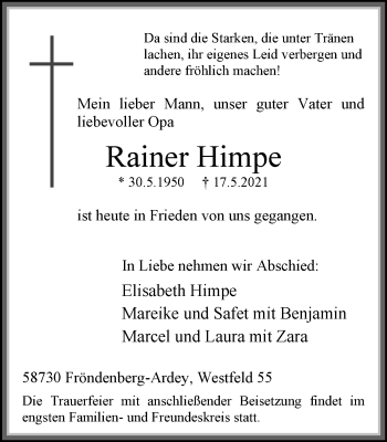 Traueranzeige von Rainer Himpe von WVW Anzeigenblätter