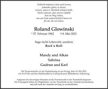 Traueranzeige von Roland Glowinski von WVW Anzeigenblätter