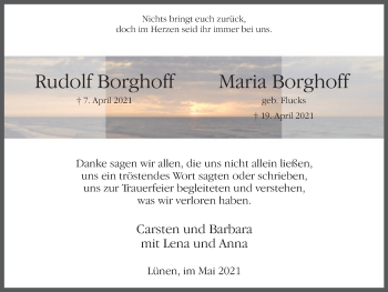 Traueranzeige von Rudolf und Maria Borghoff von WVW Anzeigenblätter