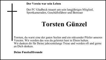 Traueranzeige von Torsten Günzel von WVW Anzeigenblätter