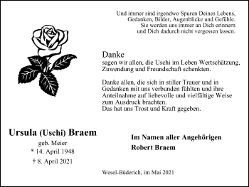 Traueranzeige von Ursula  Braem von WVW Anzeigenblätter