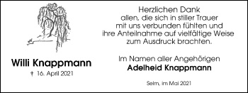 Traueranzeige von Willi Knappmann von WVW Anzeigenblätter