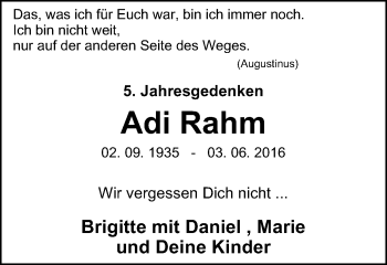 Traueranzeige von Adi Rahm von WVW Anzeigenblätter