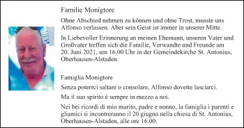 Traueranzeige von Alfonso Monigtore von WVW Anzeigenblätter