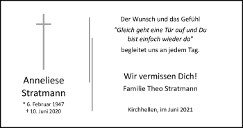 Traueranzeige von Anneliese Stratmann von WVW Anzeigenblätter