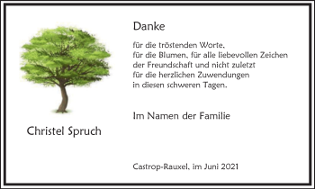 Traueranzeige von Christel Spruch von WVW Anzeigenblätter