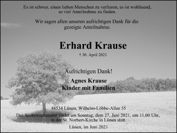 Traueranzeige von Erhard Krause von WVW Anzeigenblätter