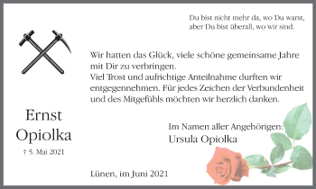 Traueranzeige von Ernst Opiolka von WVW Anzeigenblätter