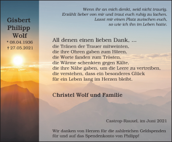 Traueranzeige von Gisbert Philipp Wolf von WVW Anzeigenblätter