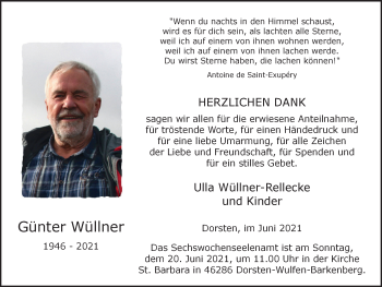 Traueranzeige von Günter Wüllner von WVW Anzeigenblätter