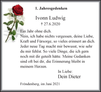 Traueranzeige von Ivonn Ludwig von WVW Anzeigenblätter