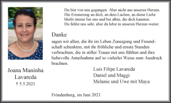 Traueranzeige von Joana Maninha Lavareda von WVW Anzeigenblätter