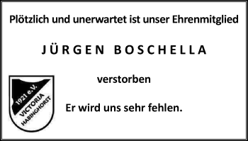 Traueranzeige von Jürgen Boschella von WVW Anzeigenblätter