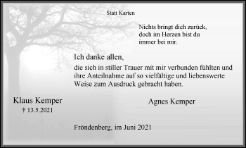 Traueranzeige von Klaus Kemper von WVW Anzeigenblätter