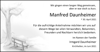 Traueranzeige von Manfred Daunheimer von WVW Anzeigenblätter