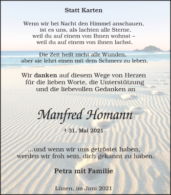 Traueranzeige von Manfred  Homann von WVW Anzeigenblätter