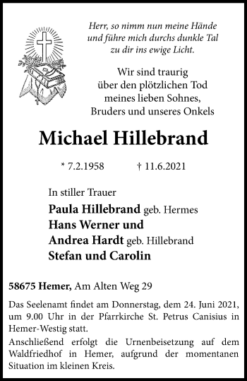 Traueranzeige von Michael Hillebrand von WVW Anzeigenblätter