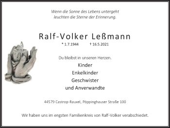 Traueranzeige von Ralf-Volker Leßmann von WVW Anzeigenblätter