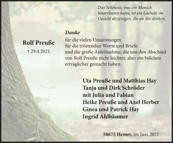 Traueranzeige von Rolf Preuße von WVW Anzeigenblätter