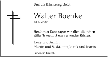 Traueranzeige von Walter Boenke von WVW Anzeigenblätter