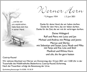 Traueranzeige von Werner Horn von WVW Anzeigenblätter