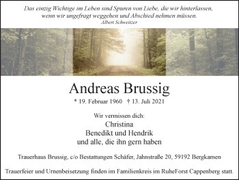 Traueranzeige von Andreas Brussig von WVW Anzeigenblätter