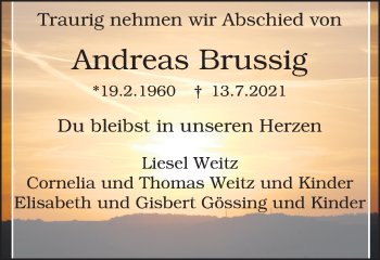 Traueranzeige von Andreas Brussig von WVW Anzeigenblätter
