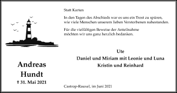 Traueranzeige von Andreas Hundt von WVW Anzeigenblätter