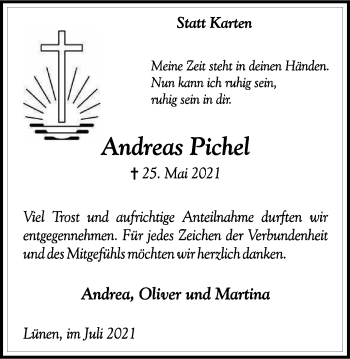 Traueranzeige von Andreas Pichel von WVW Anzeigenblätter