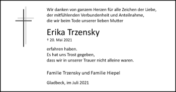 Traueranzeige von Erika Trzensky von WVW Anzeigenblätter